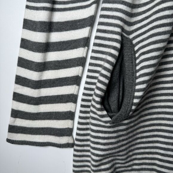 Indigenous Organic Cotton Striped Full Zip Tunic Hoodie Jacket Large Gray White - Picture 12 of 13